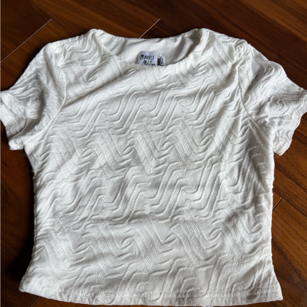 Princess Polly White Fitted Textured Short Sleeve Tee